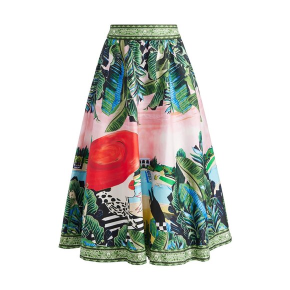 Alice + Olivia Dresses & Skirts - NWT Alice + Olivia Palm Beach Earla Midi Skirt Woman Red Hat Pink Print 4